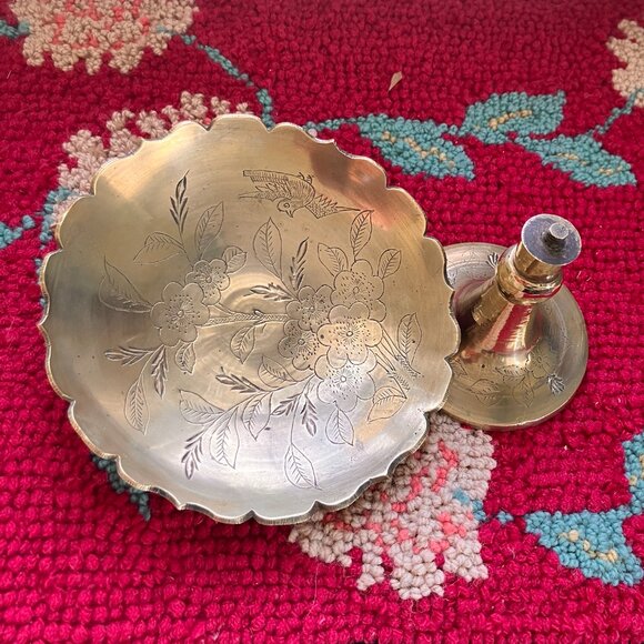 Vintage Etched Brass Bowl on Pedestal Stem - 1970's - Picture 12 of 15